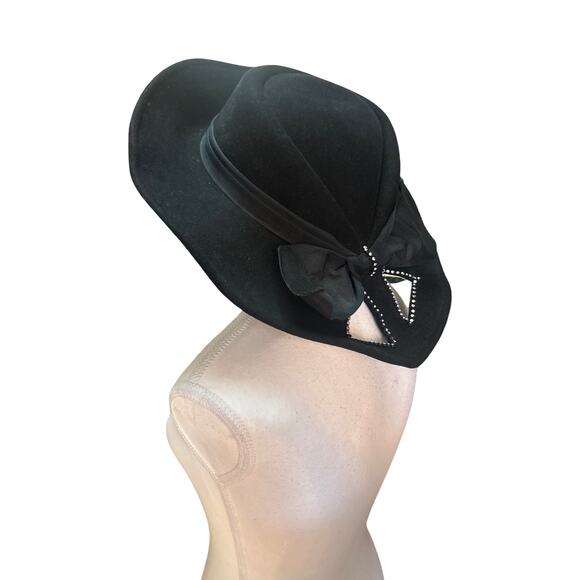 Vintage 1960s Mr. John Classic 100% Wool Hat – Bow Cutouts & Rhinestones